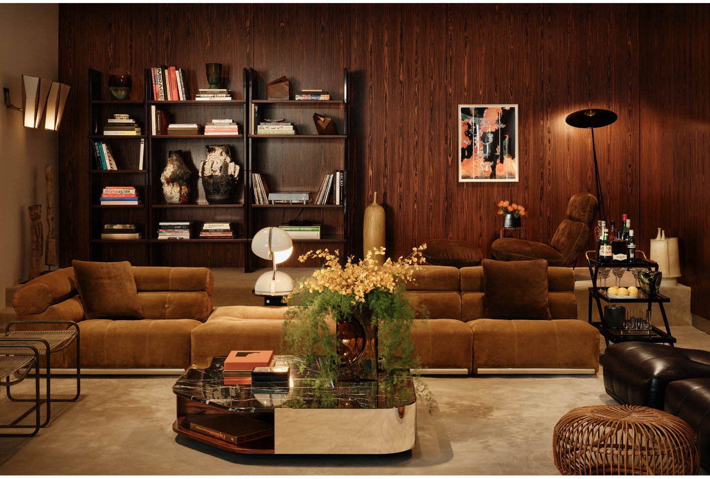 Minotti Los Angeles showroom with sculptural furniture and warm wood interiors